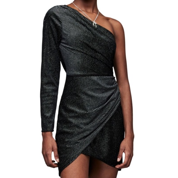 ALLSAINTS Ezra One-Shoulder Dress | Black | Size US 4 - Picture 1 of 16